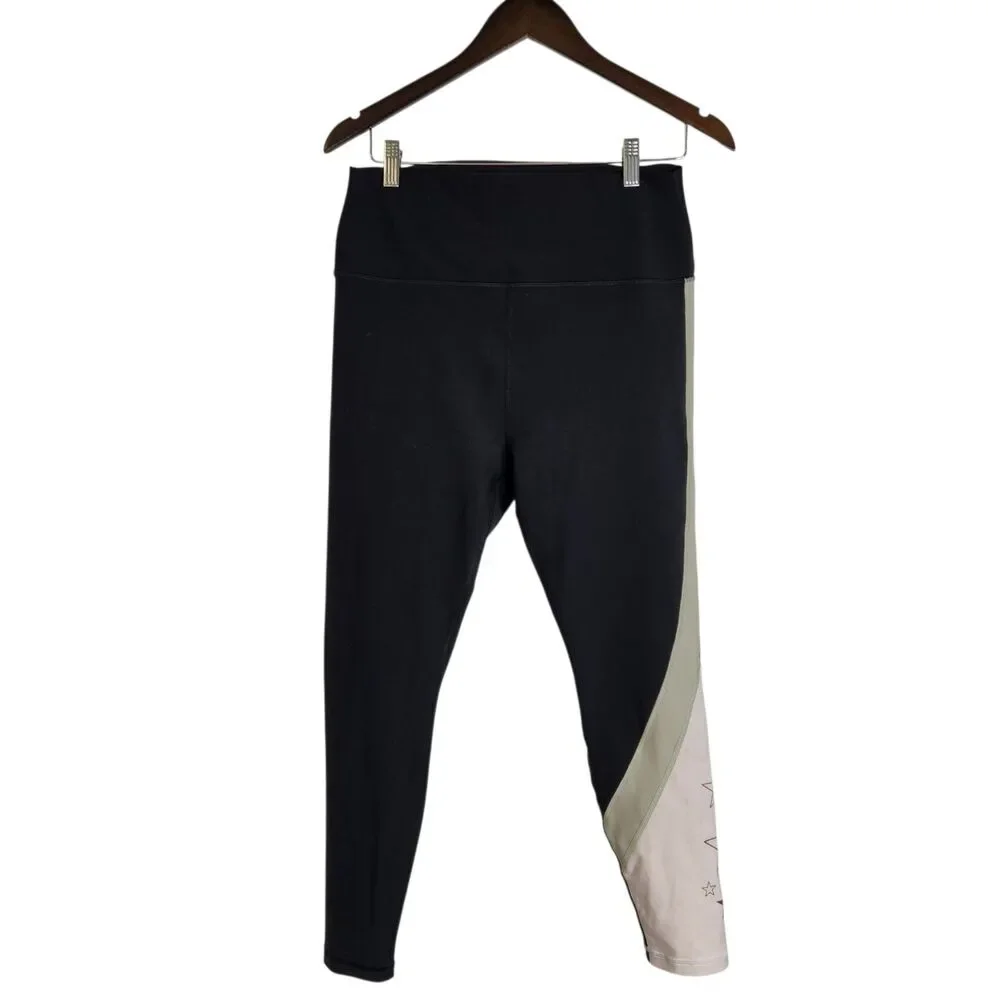 PELOTON Womens XL Cadet High Rise Star Black Colorblock Leggings Cycling Workout